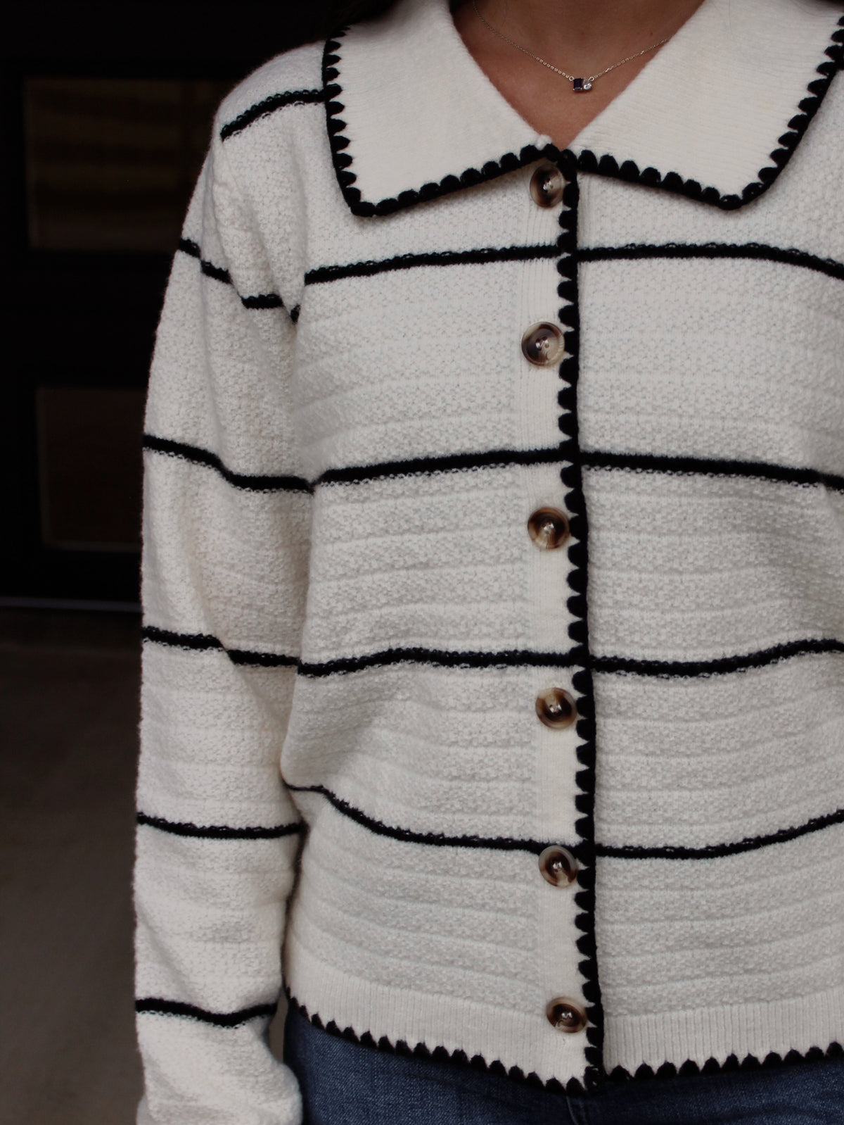 Collared Striped Cardigan