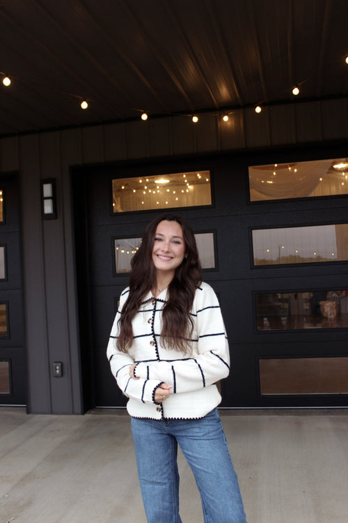 Collared Striped Cardigan